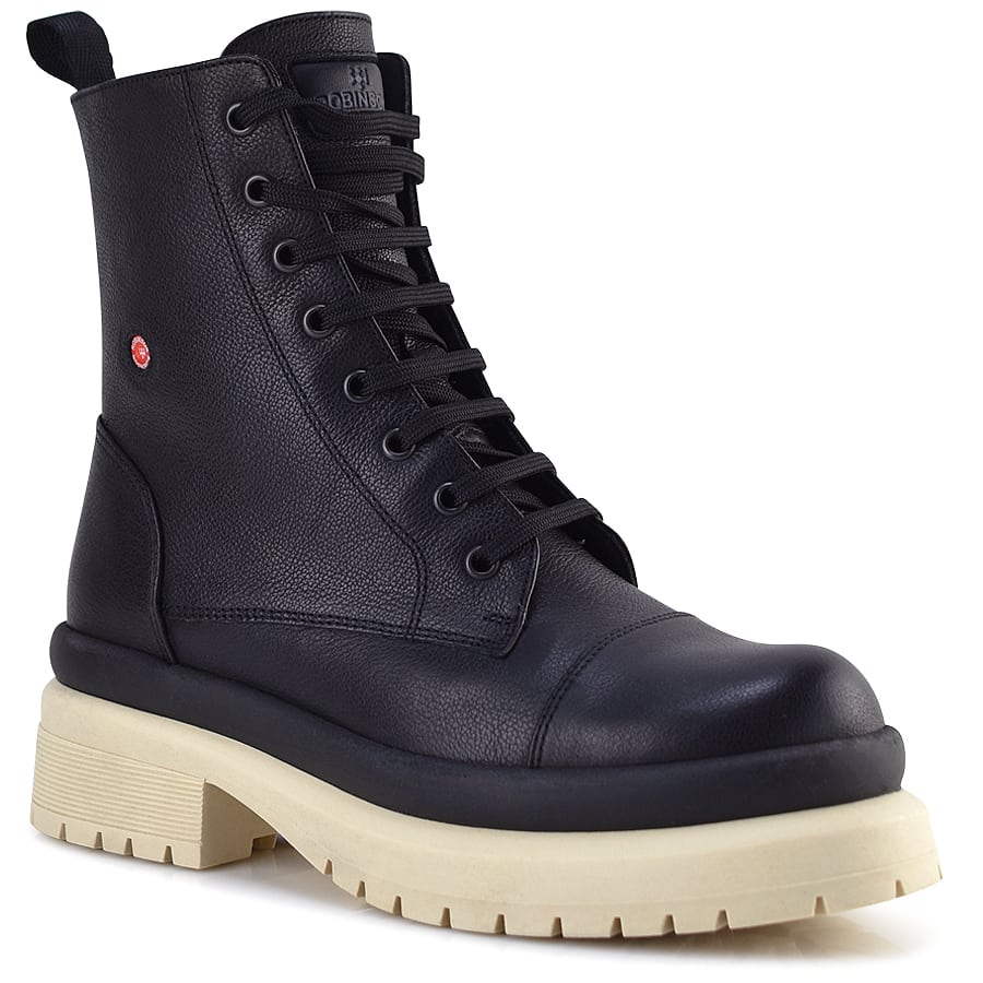 Δερμάτινο μαύρο biker boot Fratelli Robinson 113055