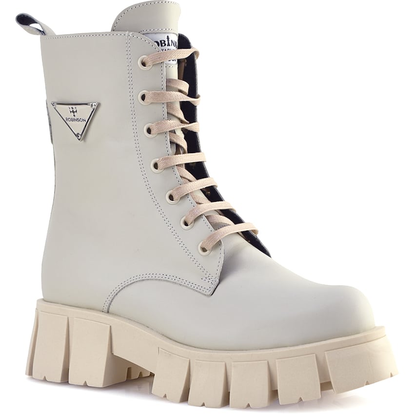 Fratelli Robinson δερμάτινο εκρου biker boot 113448 Γυναικεία > Μποτάκια