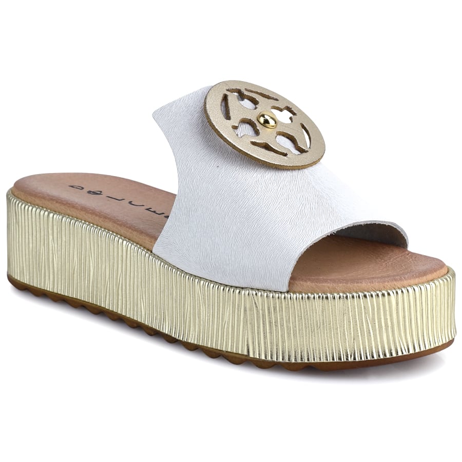 Δερμάτινη λευκή flatform Dolce 217309