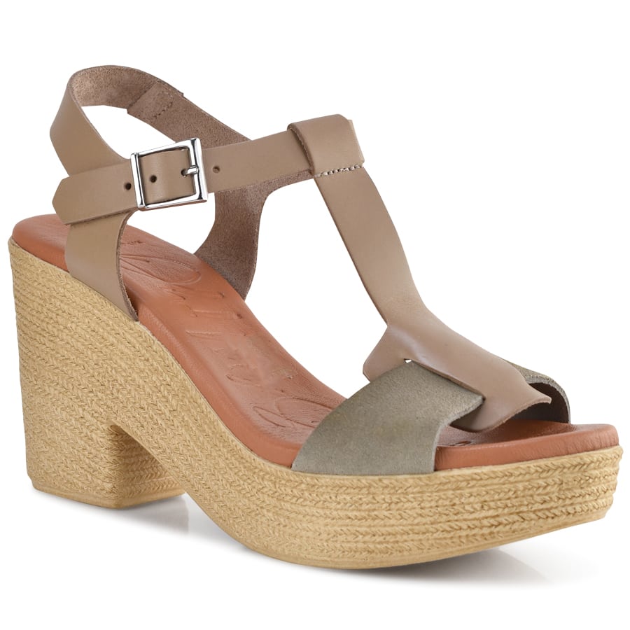 Δερμάτινο μπεζ πέδιλο Oh my Sandals 5045