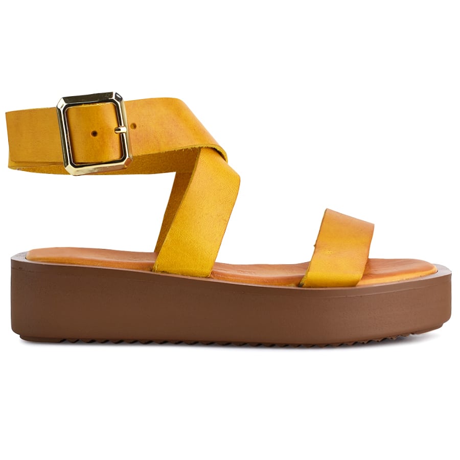 Δερμάτινo κίτρινο flatform Fratelli Robinson 5121