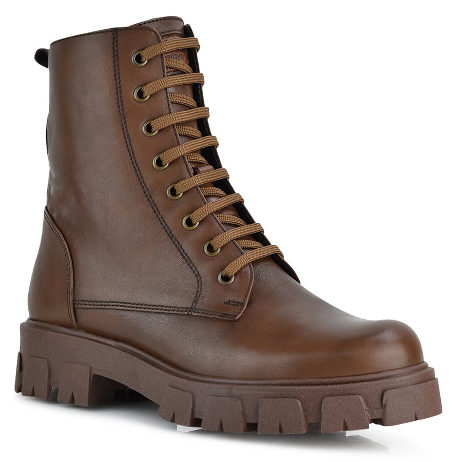 Δερμάτινο καφέ biker boot Fratelli Robinson 113316 Γυναικεία > Μποτάκια