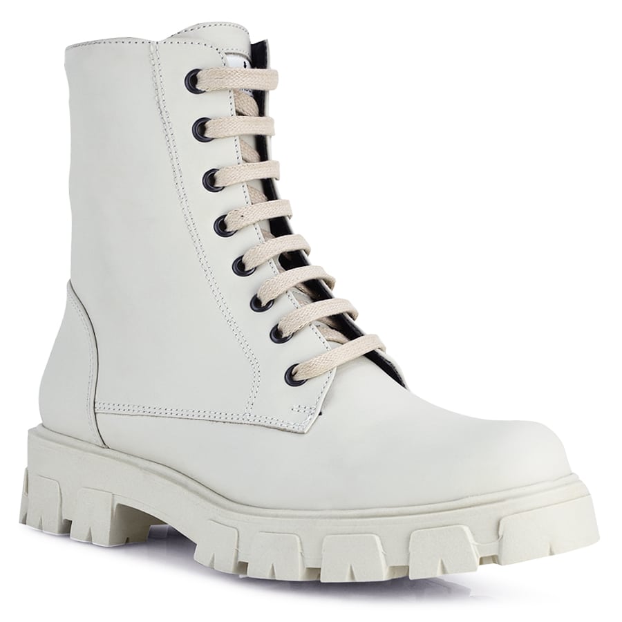 Δερμάτινο εκρου biker boot Fratelli Robinson 113316 Γυναικεία > Μποτάκια