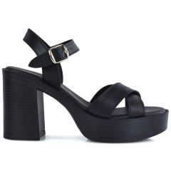 Black leather high heel sandal Harris 653-4305