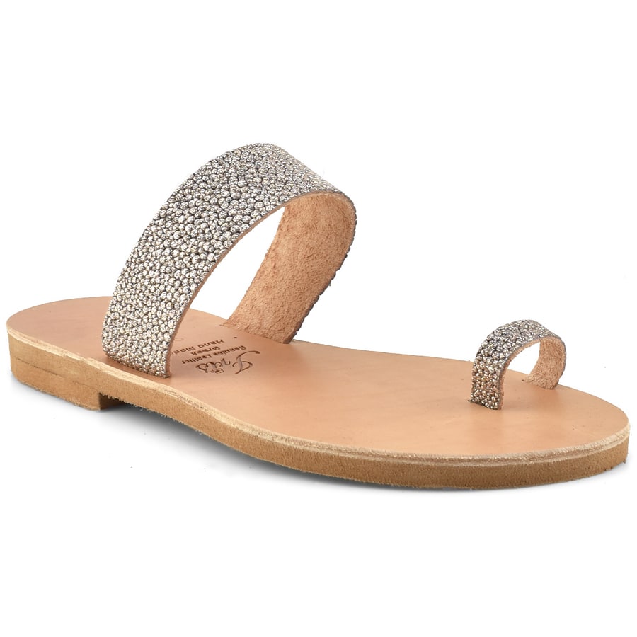 Δερμάτινη ασημί σαγιονάρα με glitter Iris Sandals IR14