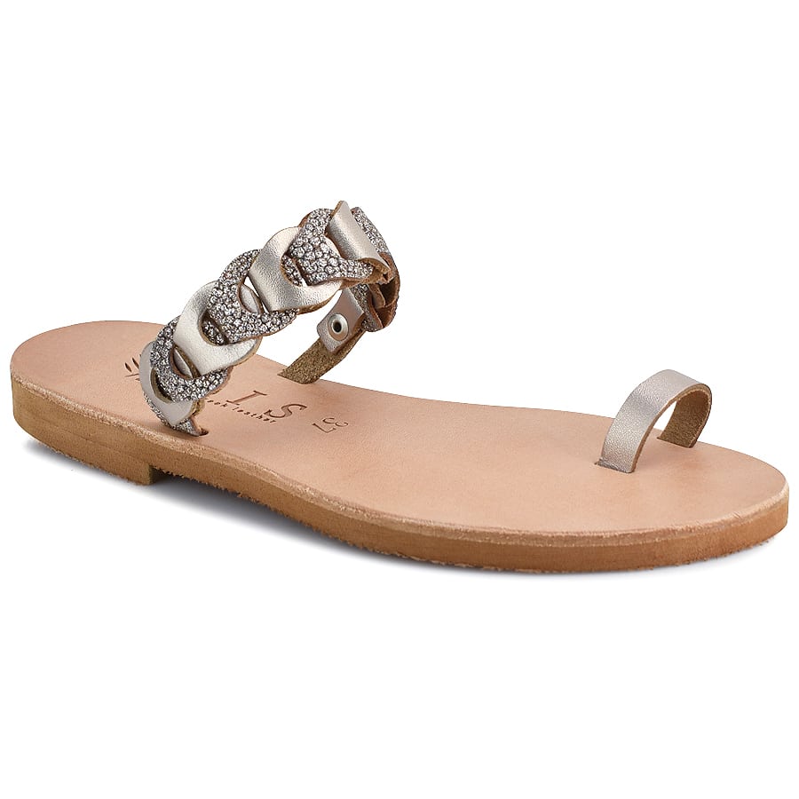 Δερμάτινη ασημί σαγιονάρα με glitter Iris Sandals IR20/25 Γυναικεία > Σανδάλια