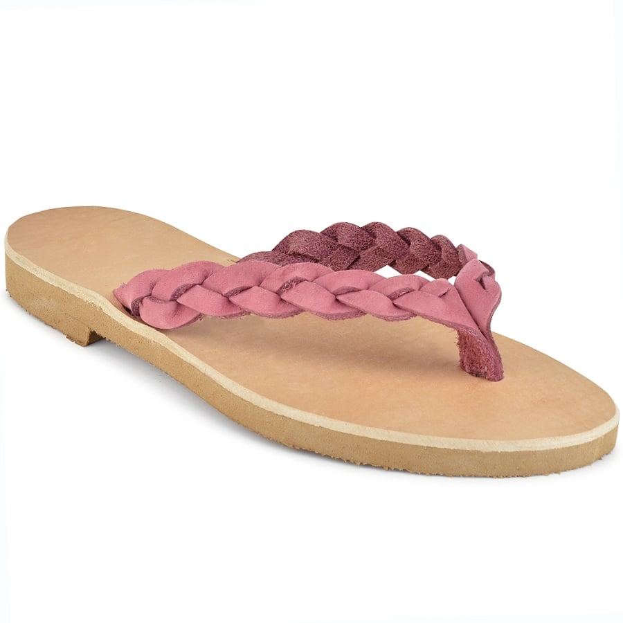 Δερμάτινη ροζ σαγιονάρα με κοτσίδα Iris Sandals IR80