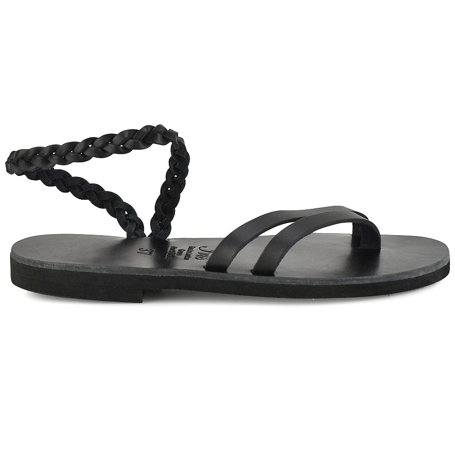 Δερμάτινο μαύρο σανδάλι με κοτσίδα Iris Sandals IR4/13 Γυναικεία > Σανδάλια