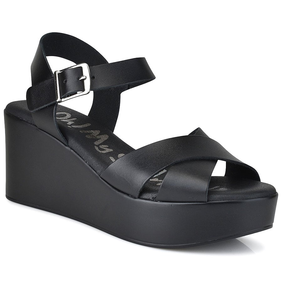 Δερμάτινη μαύρη πλατφόρμα Oh my Sandals 4616