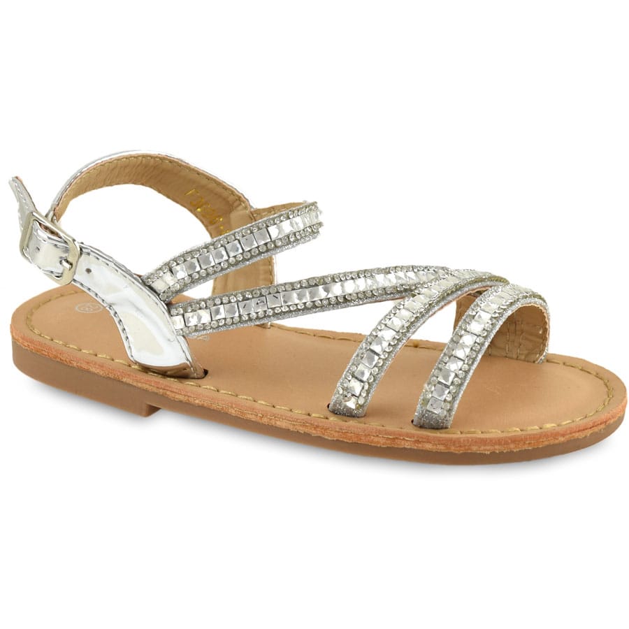 Ασημί παιδικό σανδάλι με strass Chochoula F3696