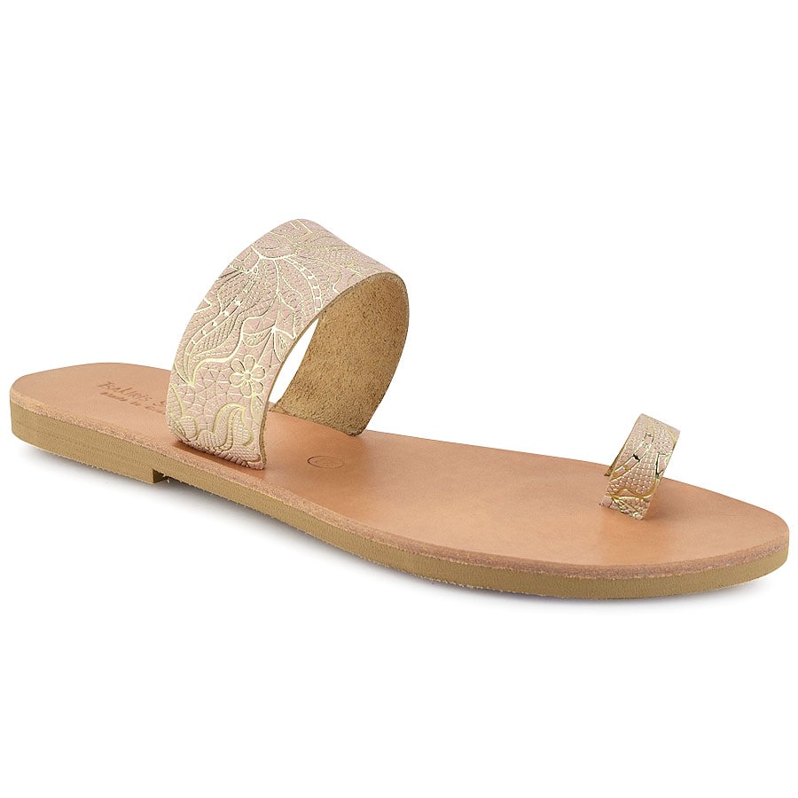 Δερμάτινη μπεζ με print σαγιονάρα Tsakiris Sandals TS15