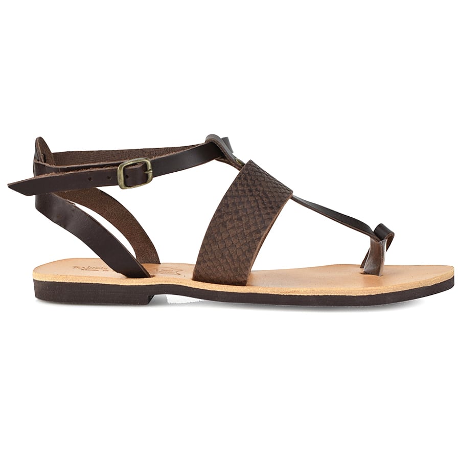 Δερμάτινο καφέ κροκό σανδάλι Tsakiris Sandals TS608