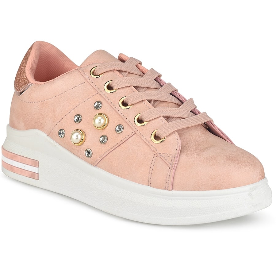Ροζ sneakers με πέρλες W8312